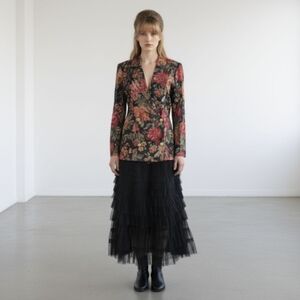 Vintage 80s Black Floral Blazer Sz 9 / 10 Red Whimsigoth Dark Cottagecore